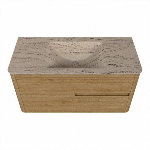 Mondiaz CIRO-DLUX Meuble de salle de bains - 100x45x50cm - Vasque solid surface Arena - 1 vasque au milieu - 1 trou pour robinet - 2 tiroirs - Chêne SW1530982