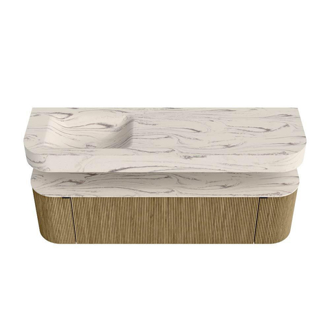 MONDIAZ THOR-DLUX 160cm meuble de salle de bains arrondi gauche + droite couleur Dusk avec 1 tiroir et 2 portes. Vasque suspendue CLOUD Gauche sans trou de robinet couleur Nata. SW1465267