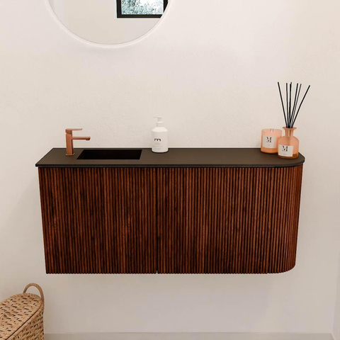 Mondiaz JOYA 91.6cm toiletmeubel - ronding rechts kleur Ruby - Wastafel FAYE positie Links 1 kraangat kleur Urban. SW1421897