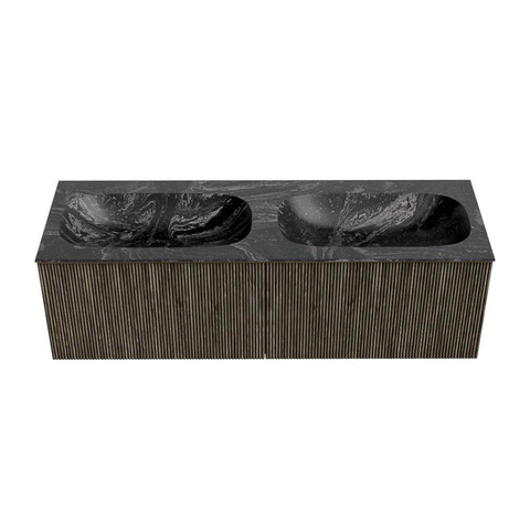 Mondiaz KURVE-DLUX Ensemble de meubles de salle de bains - 140x46x40cm - 2 tiroirs - vasque solid surface - double - 2 trous de robinet - Shadow SW1414691