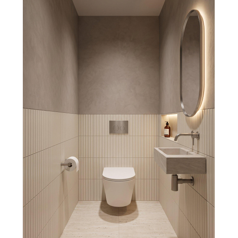 QeramiQ Dely Pack WC cuvette sans bride 36.3x51.7cm avec bâti-support Geberit UP320 abattant WC blanc mat frein de chute et plaque de commande Steel boutons Ronds SW804608