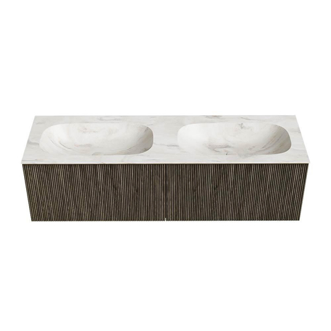 Mondiaz KURVE-DLUX Badkamermeubelset - 150x46x40cm - 2 lade - wastafel solid surface - dubbel - 2 kraangaten - Shadow SW1414524