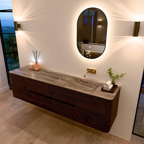 Mondiaz CIRO-DLUX Badkamermeubelset - 190x45x50cm - Solid surface wastafel Sombra - 1 wasbak Rechts - zonder kraangaten - 4 lades - Walnut SW1530767