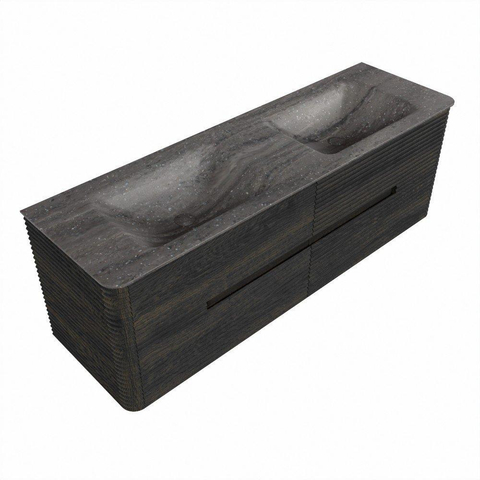 Mondiaz CIRO-DLUX Ensemble de meubles de salle de bains - 150x45x50cm - plan-vasque Solid surface Oza - 2 vasques Double - sans trous de robinet - 4 tiroirs - Shadow SW1532653