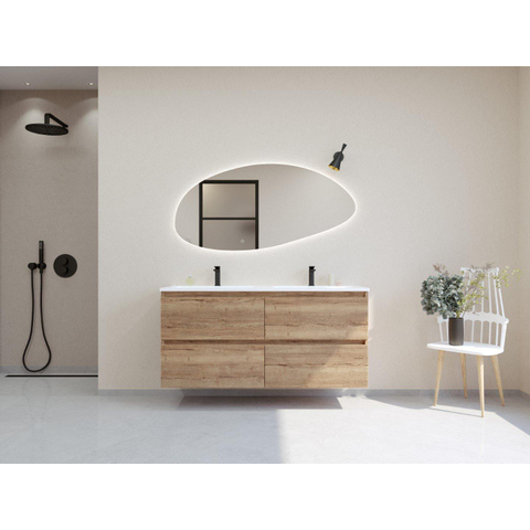 H&R Badmeubelen Infinity XXL 3D Badkamermeubelset - 140 cm - 2 keramische wasbakken gala wit - 2 kraangaten - 4 lades - french oak SW863530
