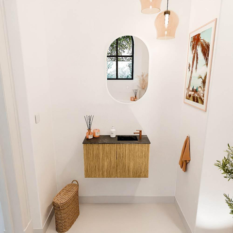 Mondiaz JOYA-DLUX 70cm toiletmeubel - kleur Oak - Wastafel FAYE positie Rechts 1 kraangat kleur Lava. SW1422021