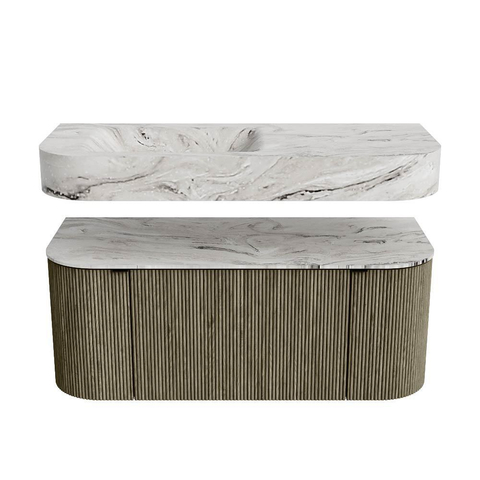MONDIAZ THOR-DLUX Meuble de salle de bains 110cm arrondi gauche + droite couleur Shadow avec 1 tiroir et 2 portes. Vasque suspendue CLOUD Gauche 1 trou de robinet couleur Glace. SW1462861