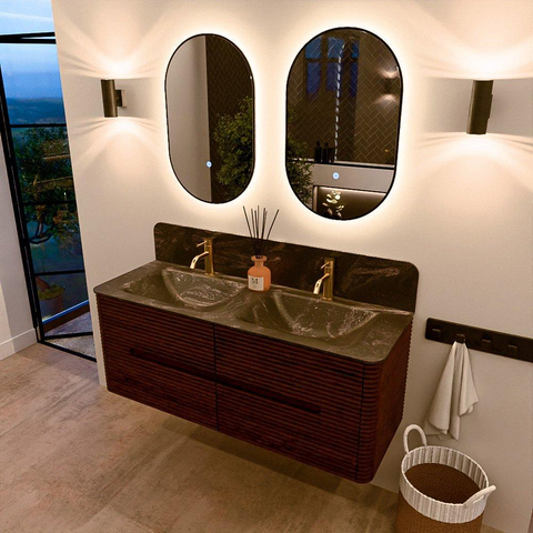 Mondiaz CIRO-DLUX Badkamermeubelset - 130x45x50cm - Solid surface wastafel Lava - 2 wasbak Dubbel - 2 kraangaten - 4 lades - Ruby SW1531593