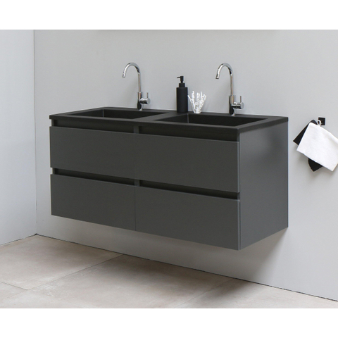 Basic Bella Meuble salle de bains avec lavabo acrylique Noir 120x55x46cm 2 trous de robinet Anthracite mat SW491753
