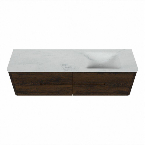 Mondiaz CIRO-DLUX Meuble de salle de bains - 170x45x50cm - Plan vasque en solid surface Opalo - 1 bassin à droite - 1 trou de robinet - 4 tiroirs - Noyer SW1530332