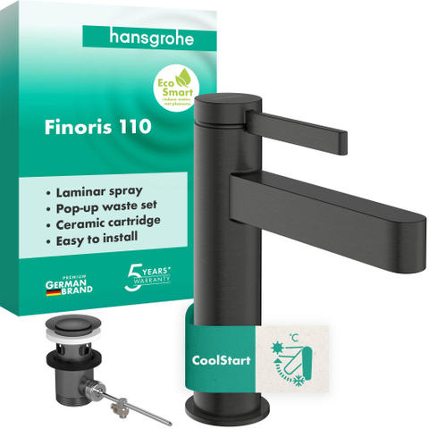 Hansgrohe Finoris Wastafelmengkraan - 110 - coolstart br.black chr. - zwart SW1388800