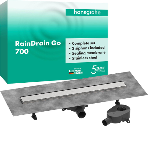 Hansgrohe RainDrain Go Douchegoot - 70cm - standaard/vlakke installatie - betegelbaar - brushed stainless steel SW1590429