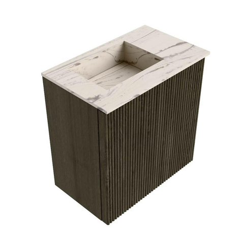 Mondiaz JOYA-DLUX 40cm toiletmeubel - kleur Shadow - Wastafel FAYE positie Links 1 kraangat kleur Nata. SW1424930