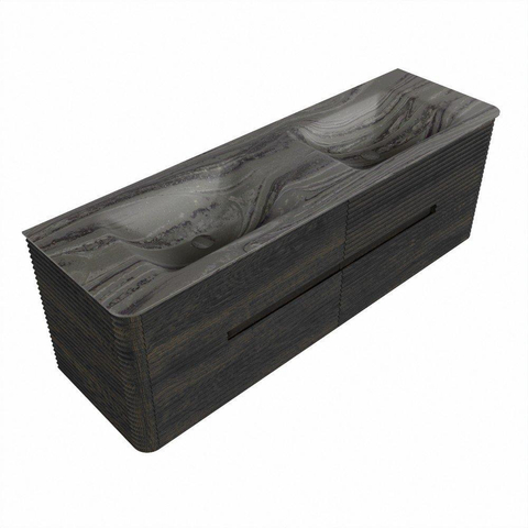 Mondiaz CIRO-DLUX Badkamermeubelset - 150x45x50cm - Solid surface wastafel Sombra - 2 wasbak Dubbel - 2 kraangaten - 4 lades - Shadow SW1532821