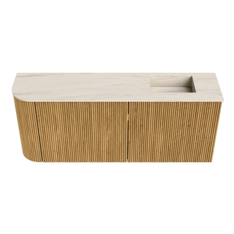 Mondiaz JOYA-DLUX 101.6cm meuble de salle de bains - arrondi gauche couleur Chêne - Vasque FAYE position Droite Sans trou de robinet couleur Meli. SW1423969