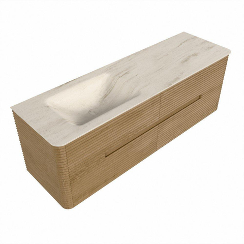 Mondiaz CIRO-DLUX Badkamermeubelset - 150x45x50cm - Solid surface wastafel Meli - 1 wasbak Links - 1 kraangat - 4 lades - Oak SW1531421