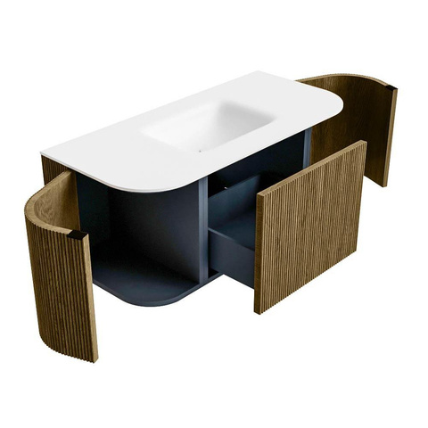 Mondiaz KURVE Badkamermeubelset - 100x46x40cm - 1 lade - 2 deuren - wastafel solid surface - midden - 1 kraangat - Dusk SW1414715