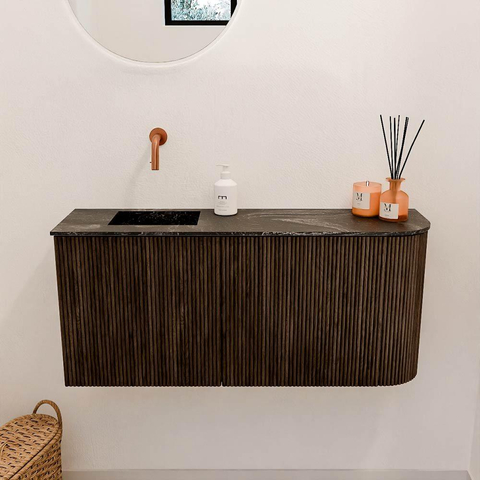 Mondiaz JOYA-DLUX 91.6cm toiletmeubel - ronding rechts kleur Walnut - Wastafel FAYE positie Links Zonder kraangat kleur Lava. SW1422472
