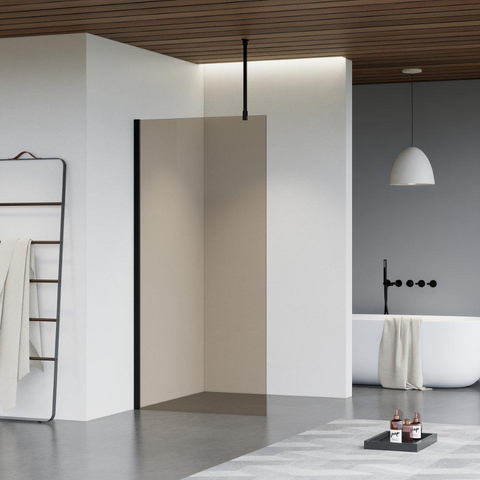 Fortifura Galeria Douche à l'italienne - 70x200cm - Fumé - Bras plafond - Noir mat SW957621