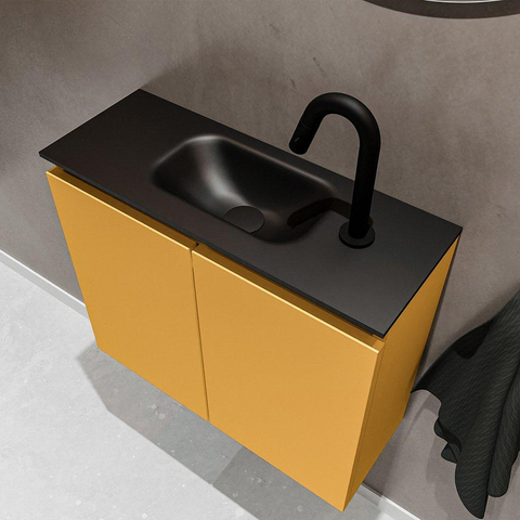 MONDIAZ TURE Toiletmeubel 60x23x50cm met 1 kraangaten 2 deuren ocher mat Wastafel Eden midden Solid Surface Zwart SW475352