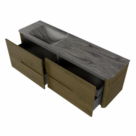 Mondiaz CIRO-DLUX Meuble de salle de bains - 160x45x50cm - Plan-vasque solid surface Sombra - 1 vasque à gauche - sans trous de robinet - 4 tiroirs - Dusk SW1533414
