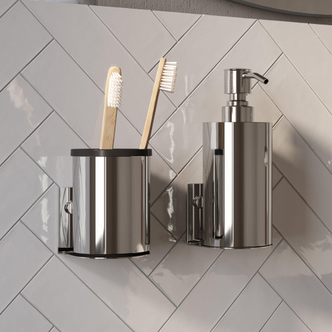 BRAUER Ensemble d'Accessoires - distributeur de savon - gobelet - avec fixation murale - surface magnétique - chrome SW1471810