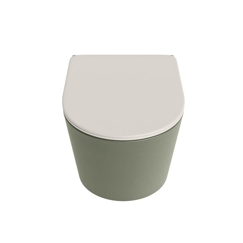 Mondiaz LAVIE hangtoilet – spoelrandloos – 36 x 53 cm – met softclose zitting – Army (groen), zitting Linen (offwhite) SW1208646