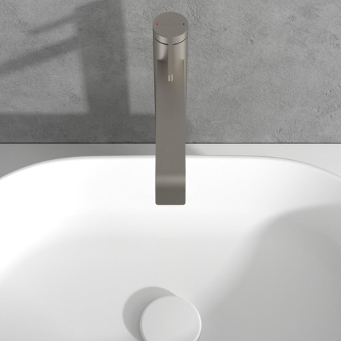 Villeroy & Boch Dawn 1 greeps wastafelkraan verhoogd - zonder pop up afvoergarnituur - Brushed Nickel (rvs) SW974157