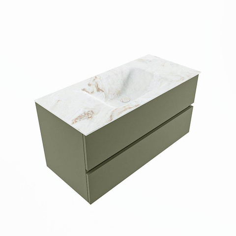 MONDIAZ VICA-DLUX Ensemble meuble de salle de bains - 100cm - meuble bas army - 2 tiroirs - lavabo encastré cloud au centre - sans trous de robinet - version haute 60cm - frape SW1088700