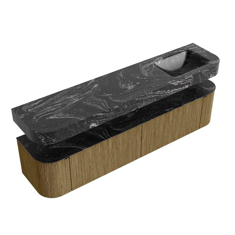 MONDIAZ THOR-DLUX Meuble de salle de bains - 200cm - arrondi gauche + droite - couleur Dusk - 2 tiroirs - 2 portes - Vasque suspendue CLOUD droite 1 trou de robinet - couleur Lava SW1466862