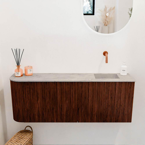 Mondiaz JOYA-DLUX 111.6cm toiletmeubel - ronding links kleur Ruby - Wastafel FAYE positie Rechts Zonder kraangat kleur Glace. SW1423582