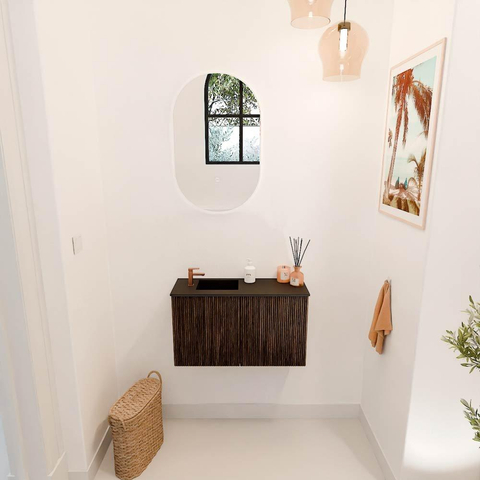 Mondiaz JOYA 70cm meuble de salle de bains - couleur Walnut - Vasque FAYE position Gauche 1 trou de robinet couleur Urban. SW1421363