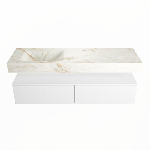 Mondiaz ALAN-DLUX Ensemble de meuble - 150cm - meuble Talc mat - 2 tiroirs - Lavabo Cloud Frappe suspendu - vasque Gauche - 1 trou de robinet SW805308