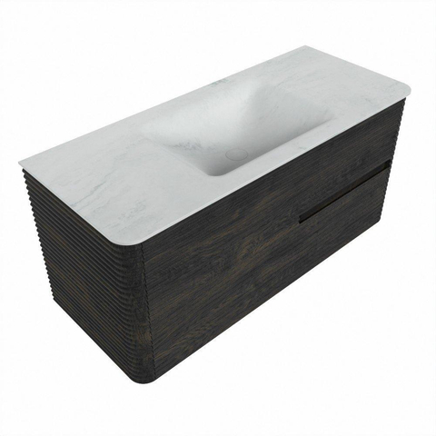 Mondiaz CIRO-DLUX Meuble de salle de bains - 110x45x50cm - Plan vasque solid surface Opalo - 1 vasque au centre - 1 trou de robinet - 2 tiroirs - Shadow SW1532379