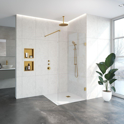 BRAUER Créer Douche à l'italienne - 100x200cm - sans profil - anti-calcaire - verre de sécurité 8mm - Or brossé SW638587