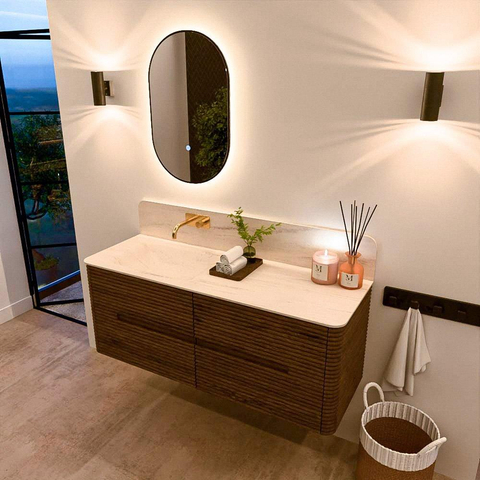 Mondiaz CIRO-DLUX Badkamermeubelset - 130x45x50cm - Solid surface wastafel Meli - 1 wasbak Links - zonder kraangaten - 4 lades - Dusk SW1533168
