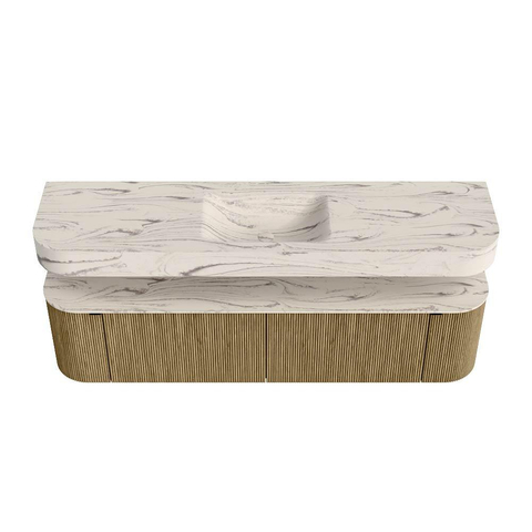 MONDIAZ THOR-DLUX Meuble de salle de bains - 180cm - arrondi gauche + droite - couleur Dusk - 2 tiroirs - 2 portes - Vasque suspendue CLOUD Milieu sans trou de robinet - couleur Nata SW1466218