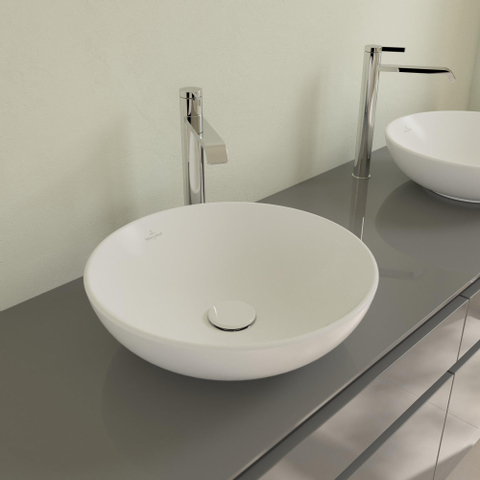 Villeroy & Boch Loop & Friends opzetwastafel - 42cm rond - met overloop CeramicPlus - Stone White (mat wit) SW644110