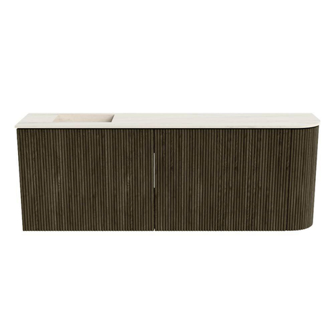 Mondiaz JOYA-DLUX Meuble de salle de bains 111.6cm - arrondi droit couleur Shadow - Vasque FAYE position Gauche Sans trou de robinet couleur Meli SW1424929