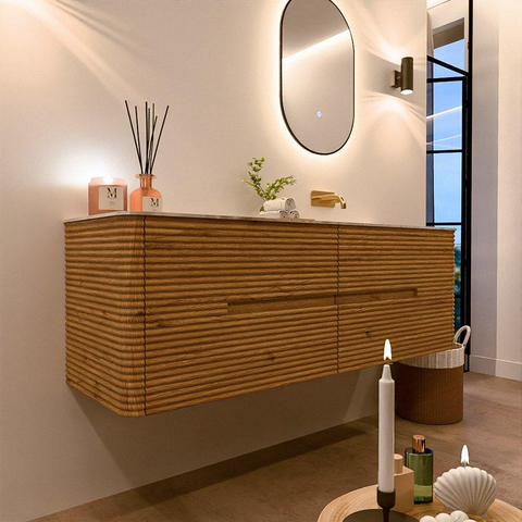 Mondiaz CIRO-DLUX Badkamermeubelset - 150x45x50cm - Solid surface wastafel Frappe - 1 wasbak Rechts - zonder kraangaten - 4 lades - Oak SW1530882