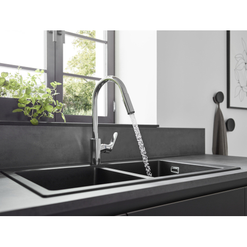 Hansgrohe Focus m41 Eengreeps keukenmengkraan - 240 met uittrekbare vuistdouche - 2 straalsoorten - hoogglans chroom GA69755