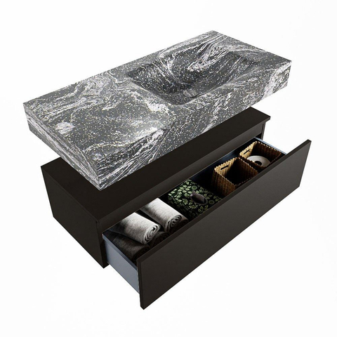 Mondiaz ALAN-DLUX Ensemble de meuble - 100cm - meuble Urban mat - 1 tiroir - Lavabo Cloud Lava suspendu - vasque droite - 0 trous de robinet SW807958