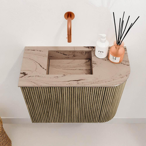 Mondiaz JOYA-DLUX 51.6cm toiletmeubel - ronding rechts kleur Dusk - Wastafel FAYE positie Links Zonder kraangat kleur Arena. SW1425758