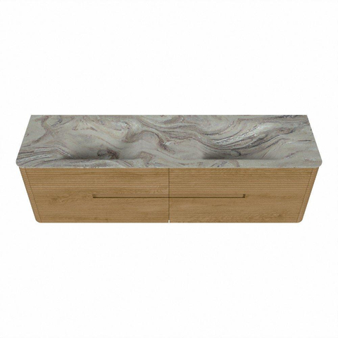 Mondiaz CIRO-DLUX Badkamermeubelset - 170x45x50cm - Solid surface wastafel Glace - 2 wasbak Dubbel - 2 kraangaten - 4 lades - Oak SW1530845