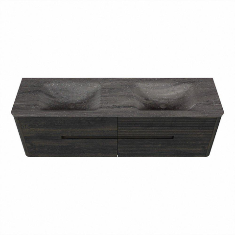 Mondiaz CIRO-DLUX Badkamermeubelset - 160x45x50cm - Solid surface wastafel Oza - 2 wasbak Dubbel - zonder kraangaten - 4 lades - Shadow SW1532660