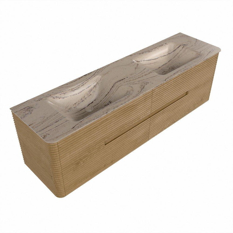 Mondiaz CIRO-DLUX Meuble de salle de bains - 170x45x50cm - Plan vasque solid surface Arena - 2 vasques double - 2 trous de robinetterie - 4 tiroirs - Chêne SW1531366