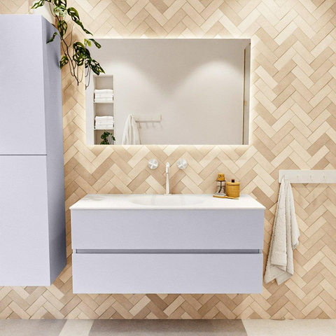 Mondiaz VICA Ensemble de meubles de salle de bains - 110cm - cale - 2 tiroirs - Lavabo MOON - au milieu - 1 trou de robinet - couleur talc - Version XL 60cm de haut SW1189237