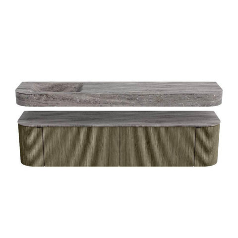 MONDIAZ THOR-DLUX Meuble de salle de bains - 190cm - arrondi gauche + droite - couleur Shadow - 2 tiroirs - 2 portes - Vasque suspendue CLOUD Gauche sans trou de robinet - couleur Oza SW1466820