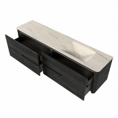 Mondiaz CIRO-DLUX Badkamermeubelset - 190x45x50cm - Solid surface wastafel Meli - 1 wasbak Rechts - zonder kraangaten - 4 lades - Shadow SW1532559