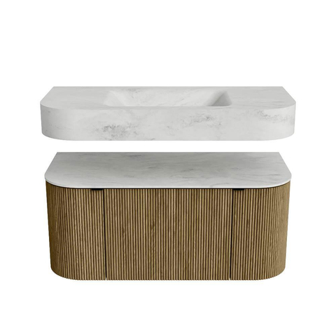 MONDIAZ THOR-DLUX Meuble de salle de bains - 100cm - arrondi gauche + droite - couleur Dusk - 1 tiroir - 2 portes - Vasque suspendue CLOUD Milieu 1 trou de robinet couleur Opalo SW1467348